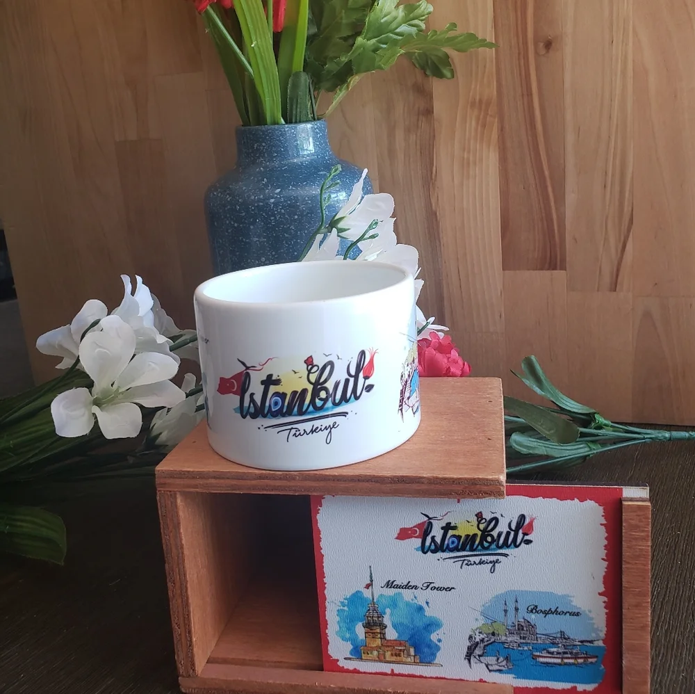 Porcelain Cup with Box Handmade Istanbul Turkey